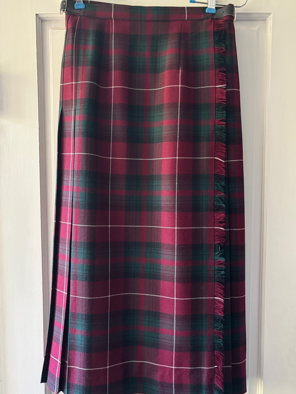 Vintage Allen Solly Tartan Plaid Midi Wrap wool Skirt Kilt made in Great Britain